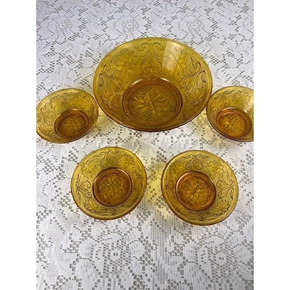 Vintage Amber Tiara Indiana glass large and small bowls serving‎ set mid century - Picture 5 of 16